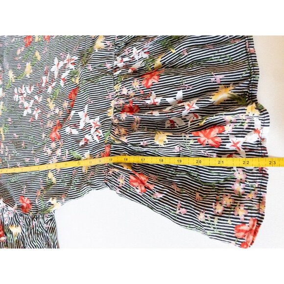 Pleione Floral Striped Long-Sleeve Peplum Blouse With Keyhole Back Detail SZ M - Picture 7 of 11